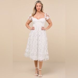 Lulus Notable Elegance White Mesh Floral Applique Bustier Midi Dress size Small